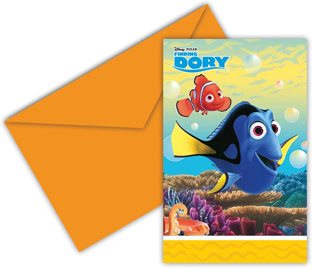 Folat 86653P Disney Finding Dory Invitations-6 Pieces, Multi-Colored