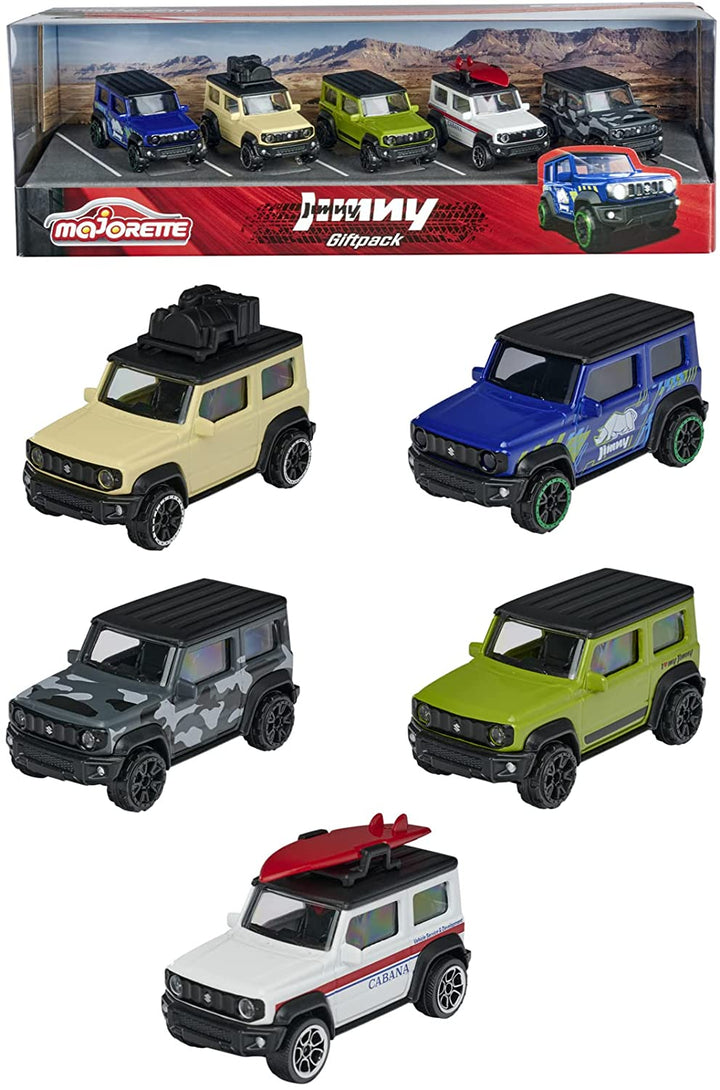 Majorette 212053177 Suzuki Jimny Gift Set – Set of 5 SUV Models Metal Toy Cars Off-Road for Girls and Boys