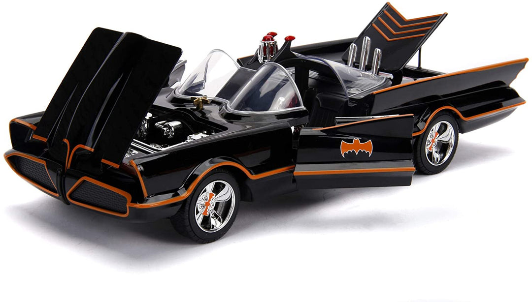Jada Toys 253216001 Batman Classic Batmobile 1:18 Scale Model Car with Opening Doors, Boot & Bonnet, Includes Batman & Robin Figure from Die-cast, Black, Multicoloured, One Size
