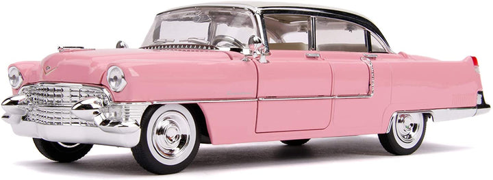 Jada Toys Elvis Presley Cadillac Fleetwood 1955, Druckguss im Maßstab 1:24, Türen zum Öffnen, Kofferraum und Motorhaube, inklusive Elvis-Figur, Pink