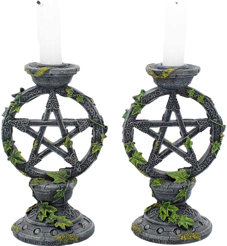 Nemesis Now Wiccan Pentagram Candlesticks Set of Two Candle Holder 15cm Black, R