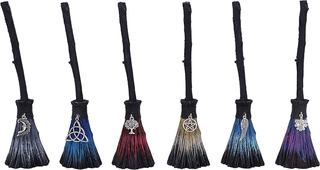 Nemesis Now Positivity Broomsticks with Silver Charms, 20cm, (Set of 6), Black