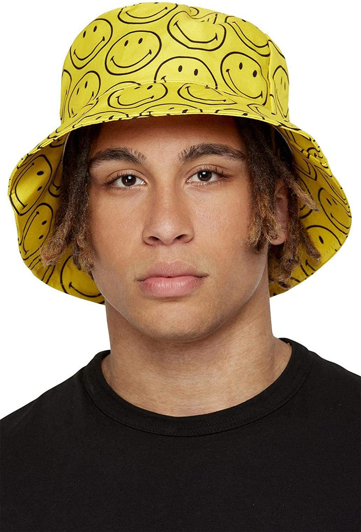 Smiffys 52419 Officially Licensed Smiley Printed Bucket Hat, Unisex Adult, Yellow, One Size