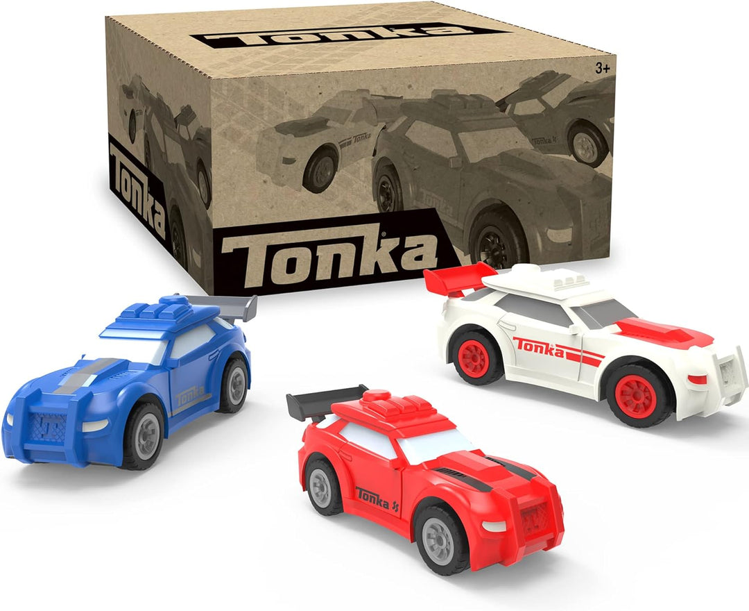 Tonka Racecar 3 Pack, Amazon Exclusive, 6268, Lights & Sounds Race Car Toys for