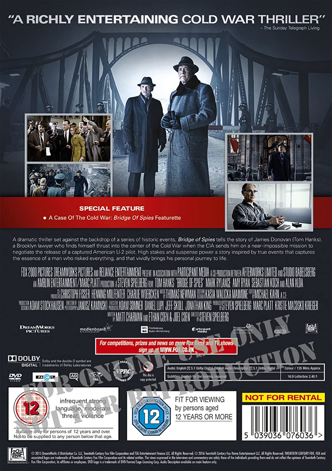 Bridge of Spies - Thriller/Drama [DVD]