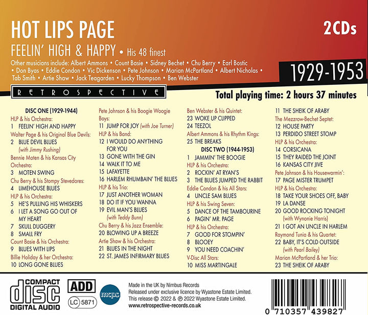 Hot Lips Page: Feelin' High & Happy - His 48 Finest 1929-1953 [Audio CD]