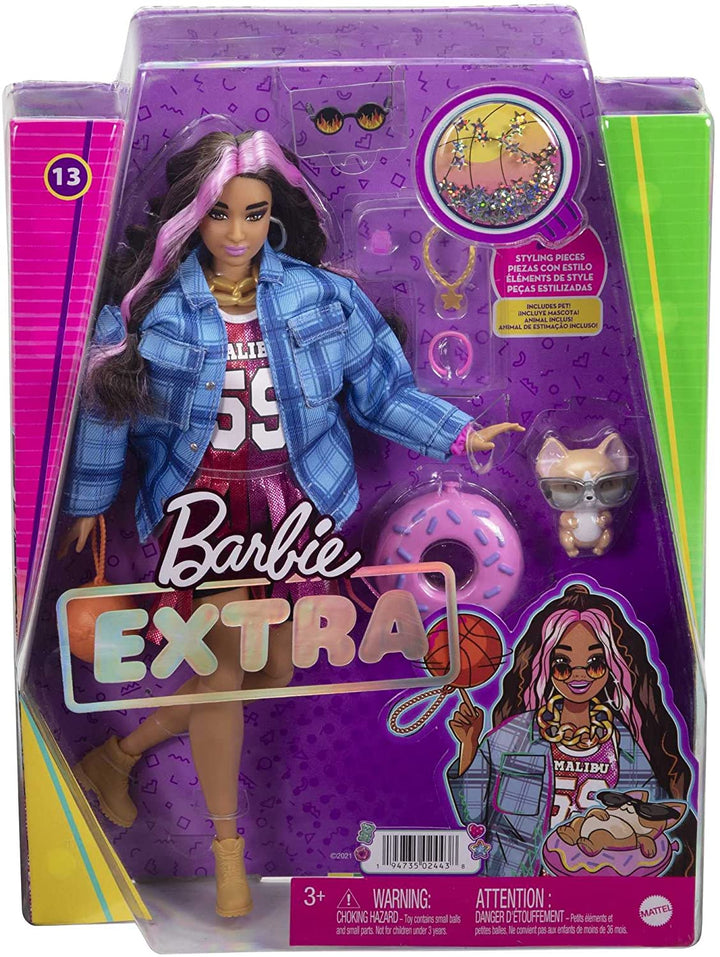 Barbie Extra Doll #13 in Basketball Jersey & Bike Shorts with Pet Corgi, 3 Year