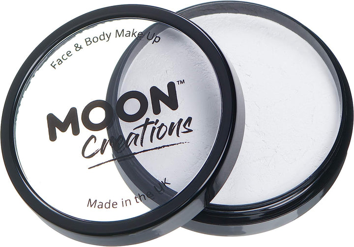 Pro Face & Body Paint Cake Pots by Moon Creations - White - Professional Water Based Face Paint Makeup for Adults, Kids - 36g