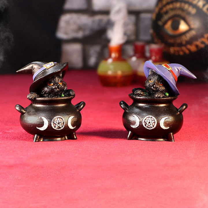 Nemesis Now Hubble and Bubble Witches Familiar Black Cat and Cauldron Figurines