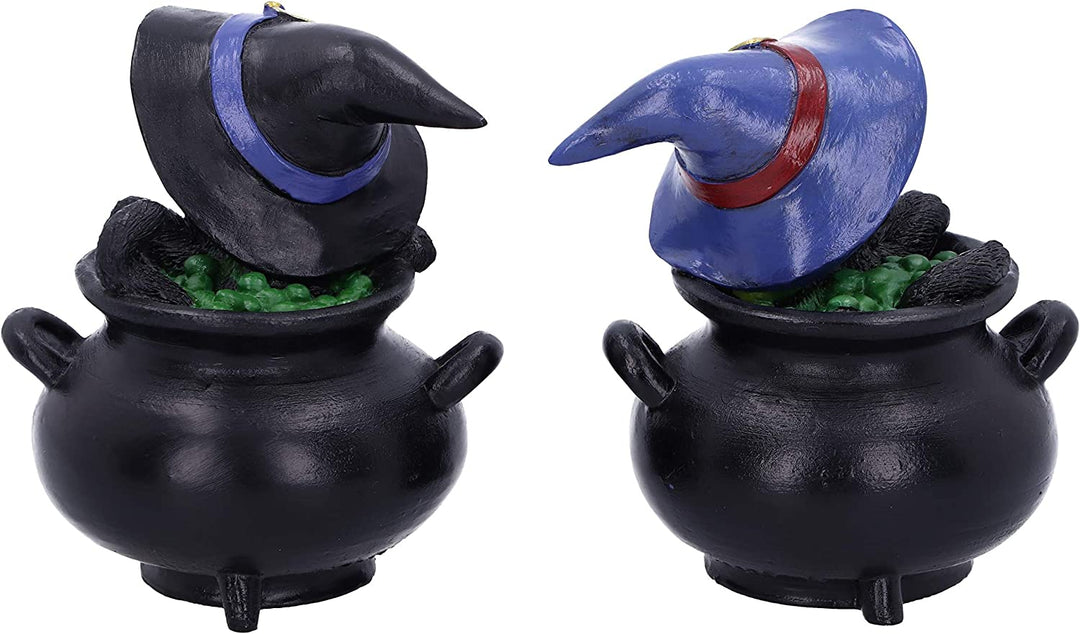 Nemesis Now Hubble and Bubble Witches Familiar Black Cat and Cauldron Figurines