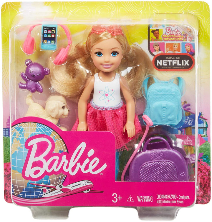 Barbie FWV20 Chelsea Doll and Travel Set with Puppy, Multicolored
