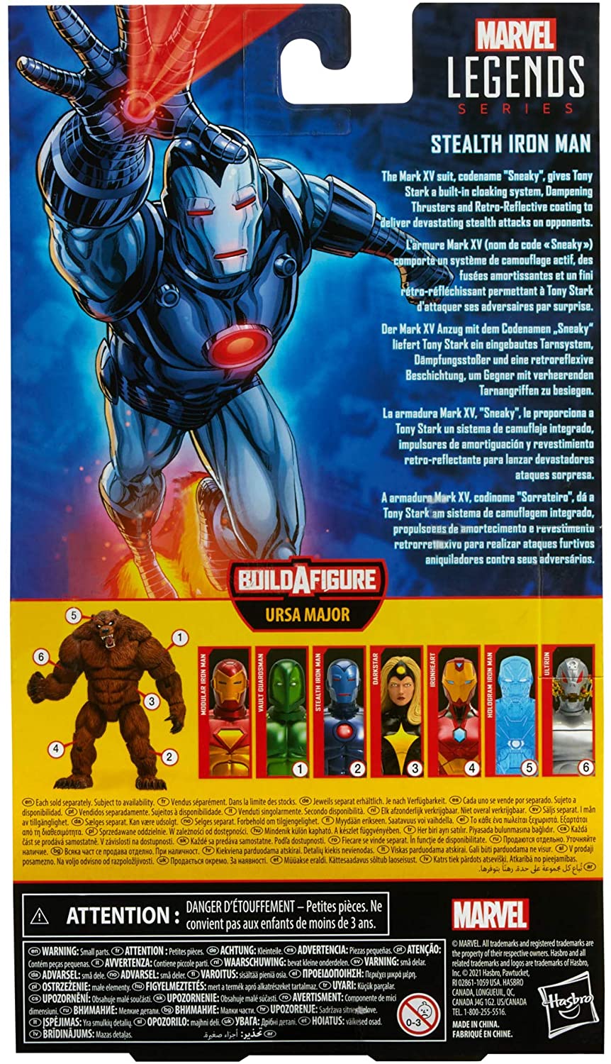 Hasbro Marvel Legends Series 6-inch Stealth Iron Man Action Figure Toy, Includes 5 Accessories and 1 Build-A-Figure Part, Premium Design and Articulation Multicolor, F0357