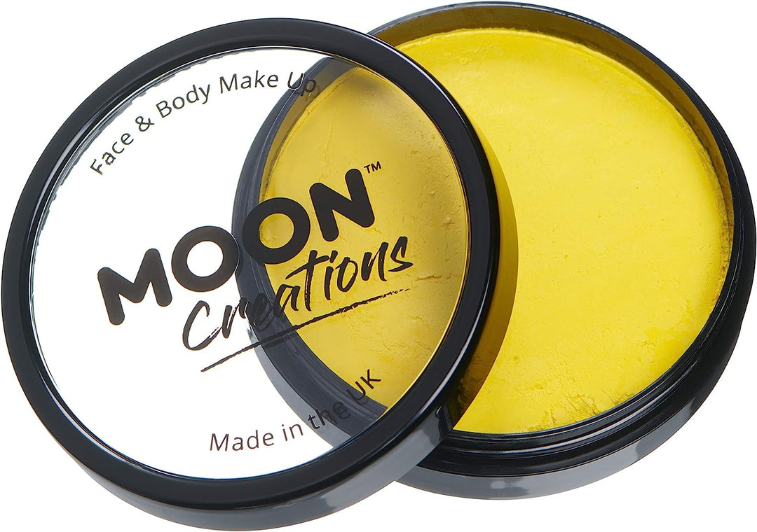 Pro Face & Body Paint Cake Pots by Moon Creations - Bright Yellow - Professional Water Based Face Paint Makeup for Adults, Kids - 36g