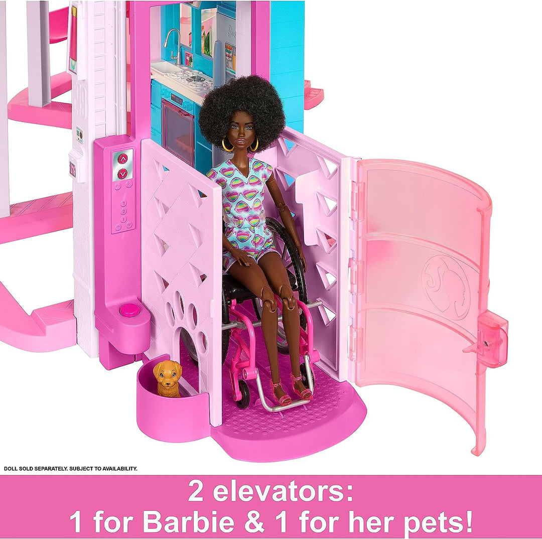 Barbie Dreamhouse, Pool Party Doll House with 75+ Pieces and 3-Story Slide, Elevator, 75 Doll Accessories