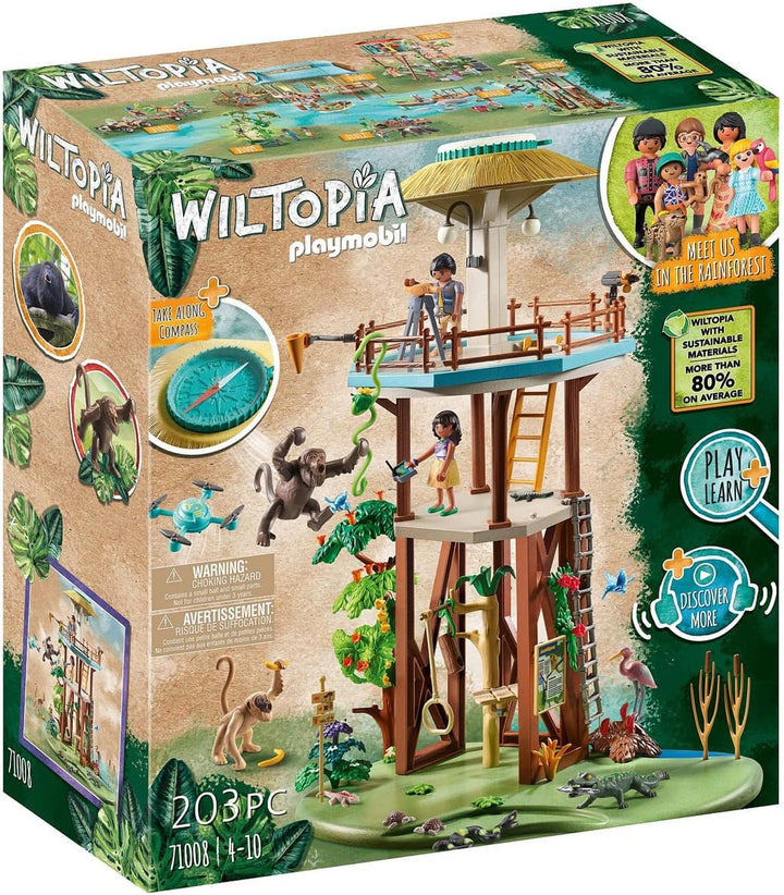 PLAYMOBIL Wiltopia 71008 Forschungsturm mit Kompass und Spieltieren, Nachhaltig