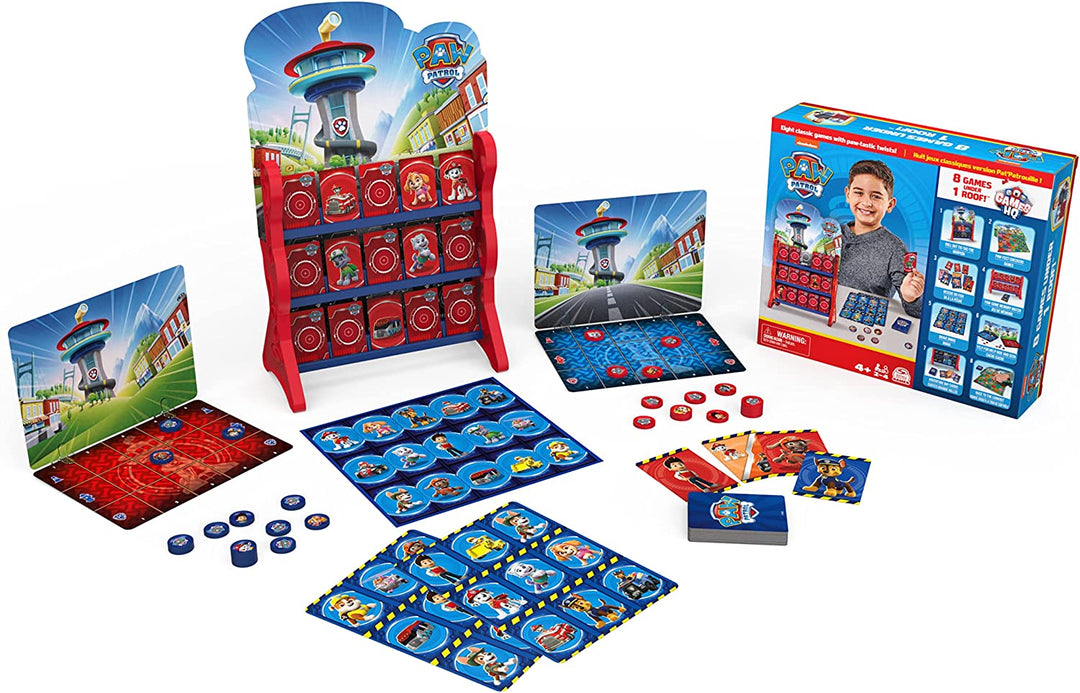 PAW Patrol, Spiele HQ Brettspiele für Kinder Dame Tic Tac Toe Memory Match Bingo Go Fisch Kartenspiele PAW Patrol Spielzeug, für Kinder ab 4 Jahren