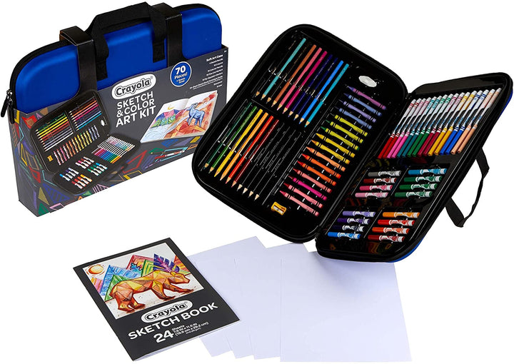 Crayola Coloring and Sketching Set, 70pcs + Sketch Book, Gift for Kids, 8, 9, 10