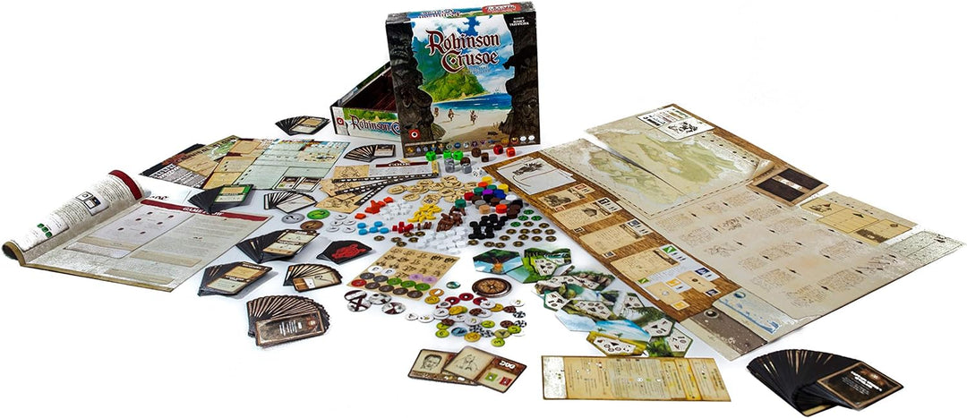 Kooperatives Brettspiel „Robinson Crusoe: Abenteuer auf der verfluchten Insel“.