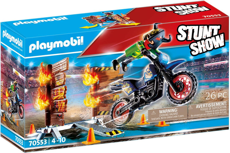 Playmobil 70553 Stunt Show Motocross with Fiery Wall for Children Ages 4 - 10