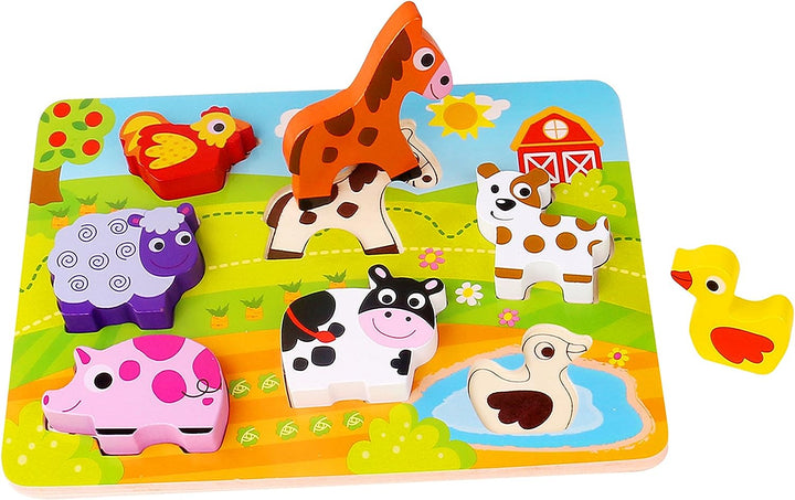 Andreu Toys 921 TKC479 Tooky Toy Chunky Puzzle - Farm EA Wooden Farm-8pcs, Multicolor, 29.5 x 21 x 1.7 cm