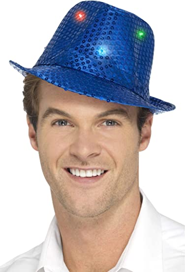 Smiffys 47065 Light Up Sequin Trilby Hat Blue One Size