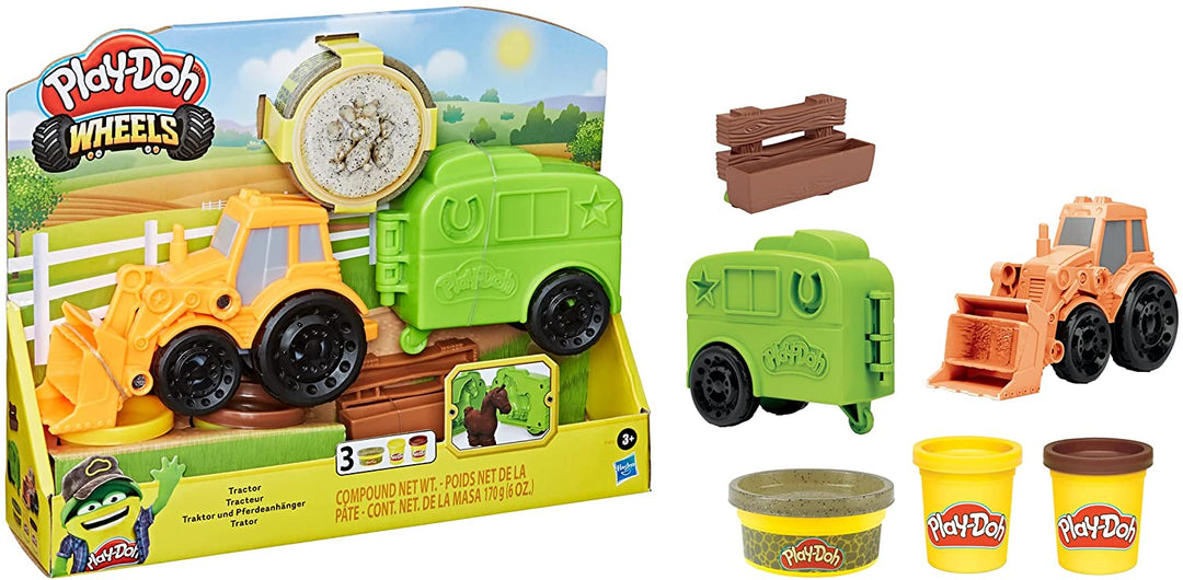 Play-Doh Wheels Tractor Farm Truck Toy for Kids 3 Years and Up with Horse Trailer Mold and 3 Cans of Non-Toxic Modeling Compound