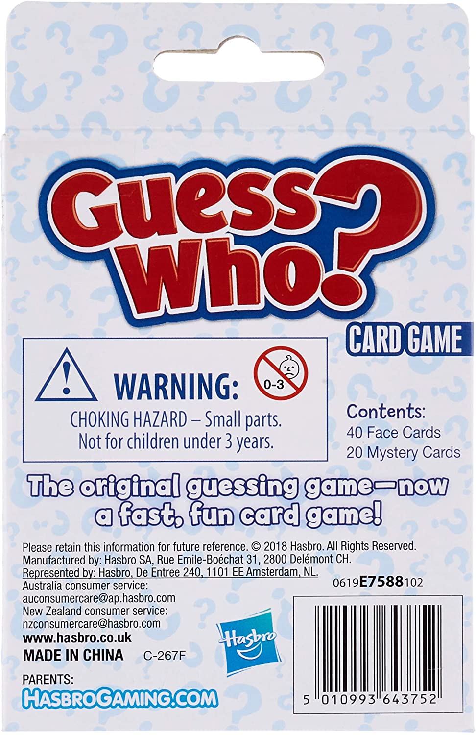 Hasbro E7588UC0 Classic Card Travel Game Guess Who