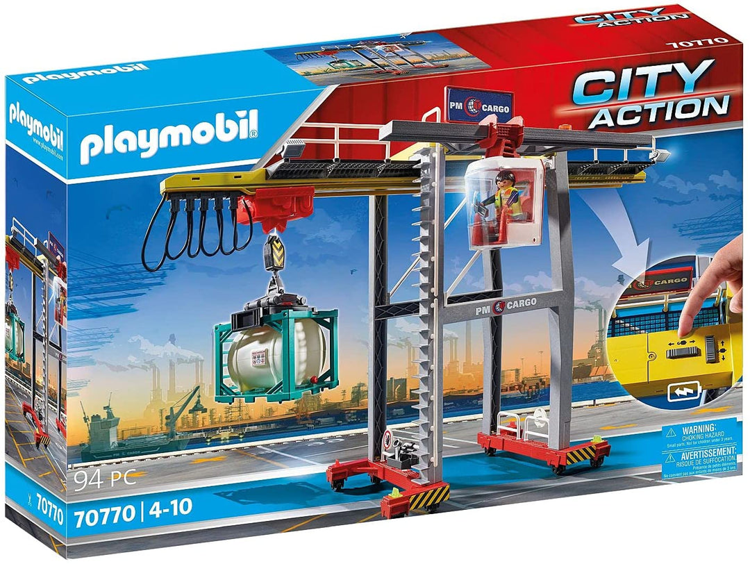 Playmobil City Action 70770 Electric Cargo Crane with Container, Built-in Motor,