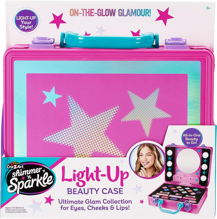 Shimmer and Sparkle 17362 Shimmer N Sparkle Light up Beauty Pink case for Children with Hollywood Style Lights Real Washable Make up for Kids