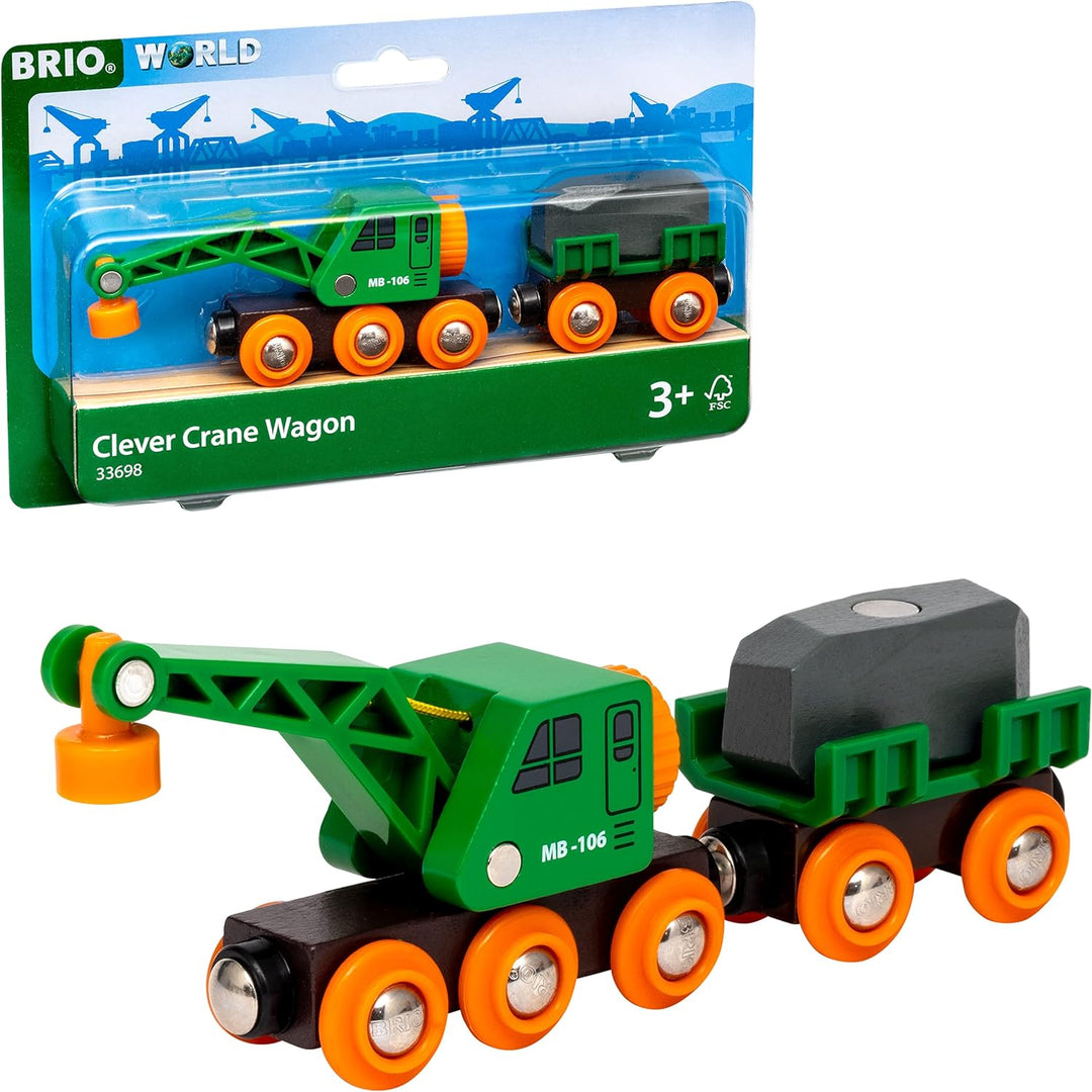 BRIO World Clever Crane Wagon für Kinder ab 3 Jahren – kompatibel mit allen BRIO-Zugsets und Zubehör