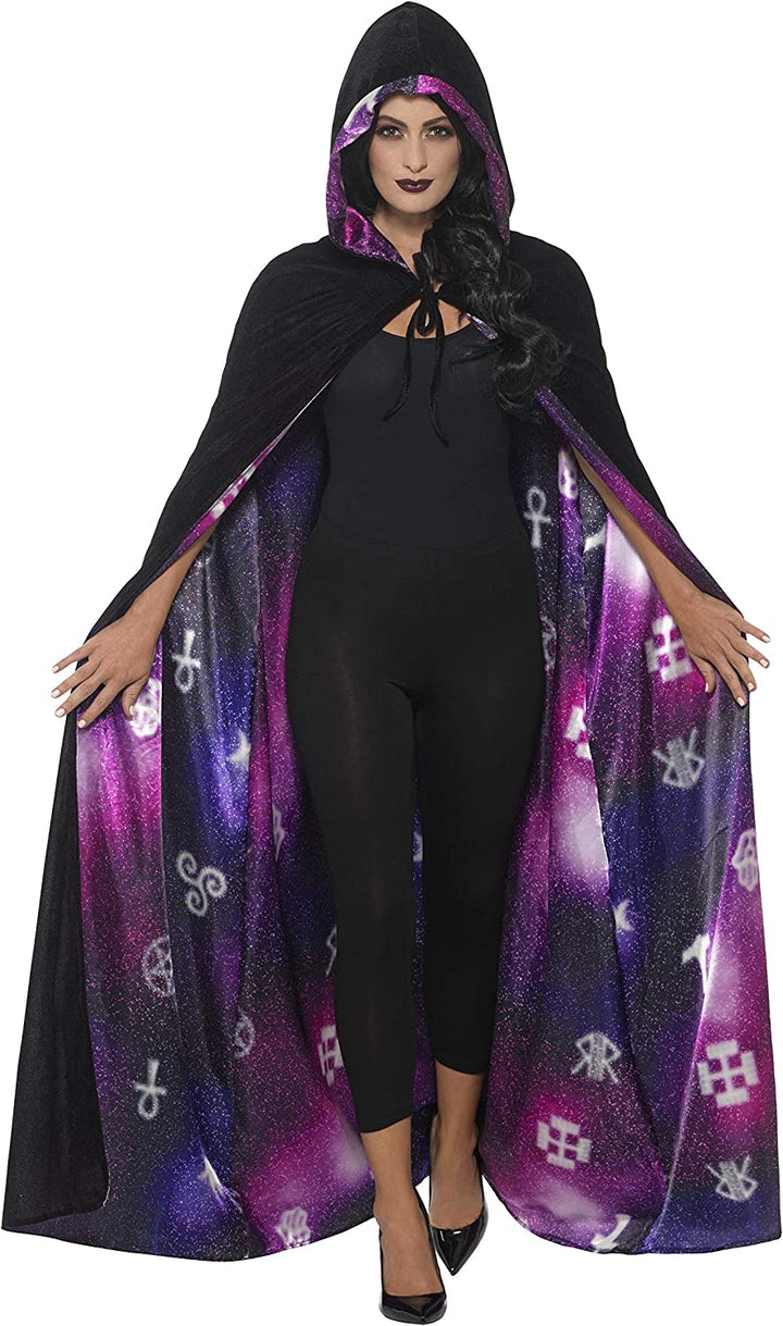 Smiffys 45118 Deluxe Reversible Galaxy Ouija Cape, Black & Purple, One Size