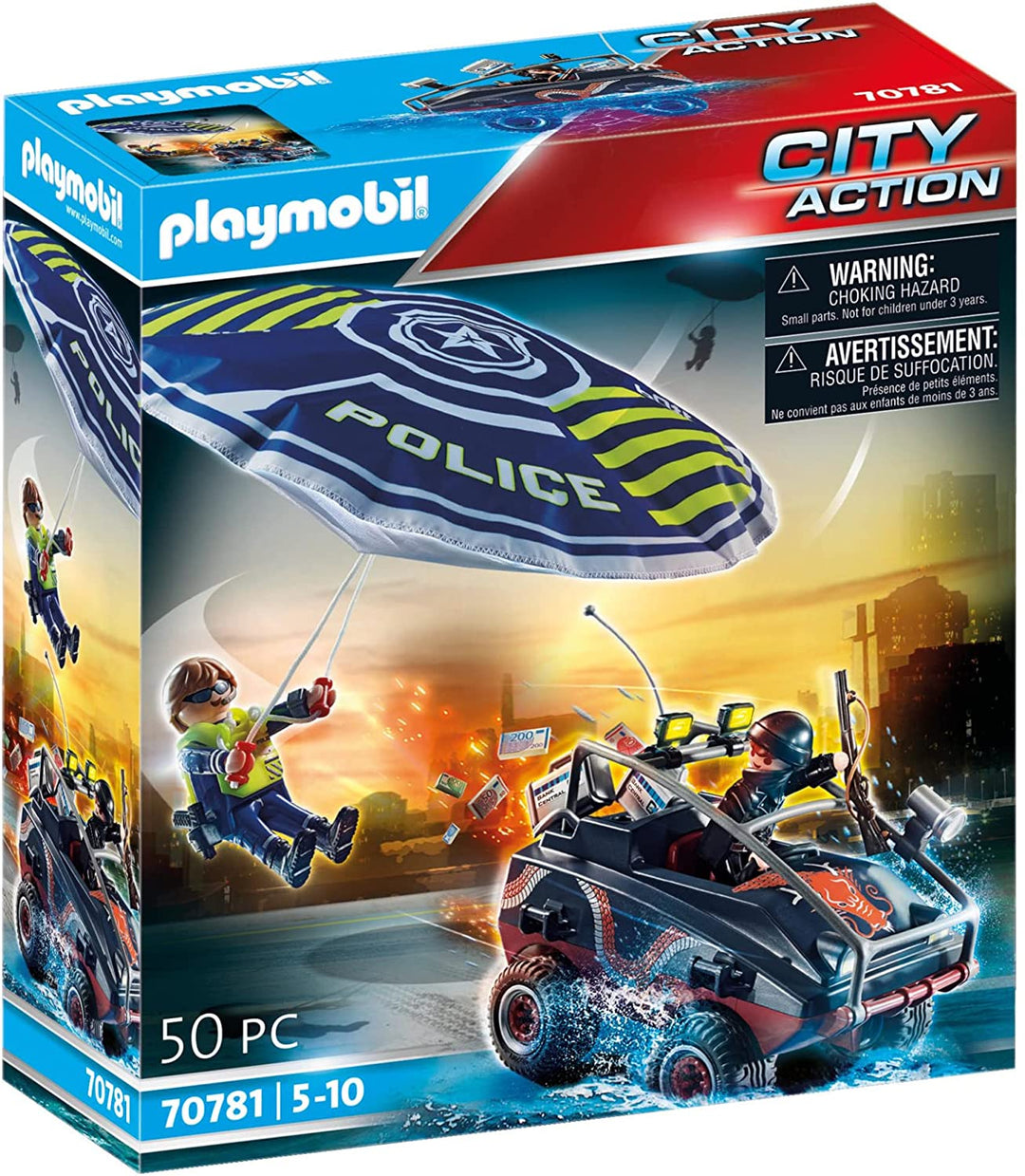 Playmobil City Action 70781 Police Parachute with Amphibious Vehicle, Floatable,