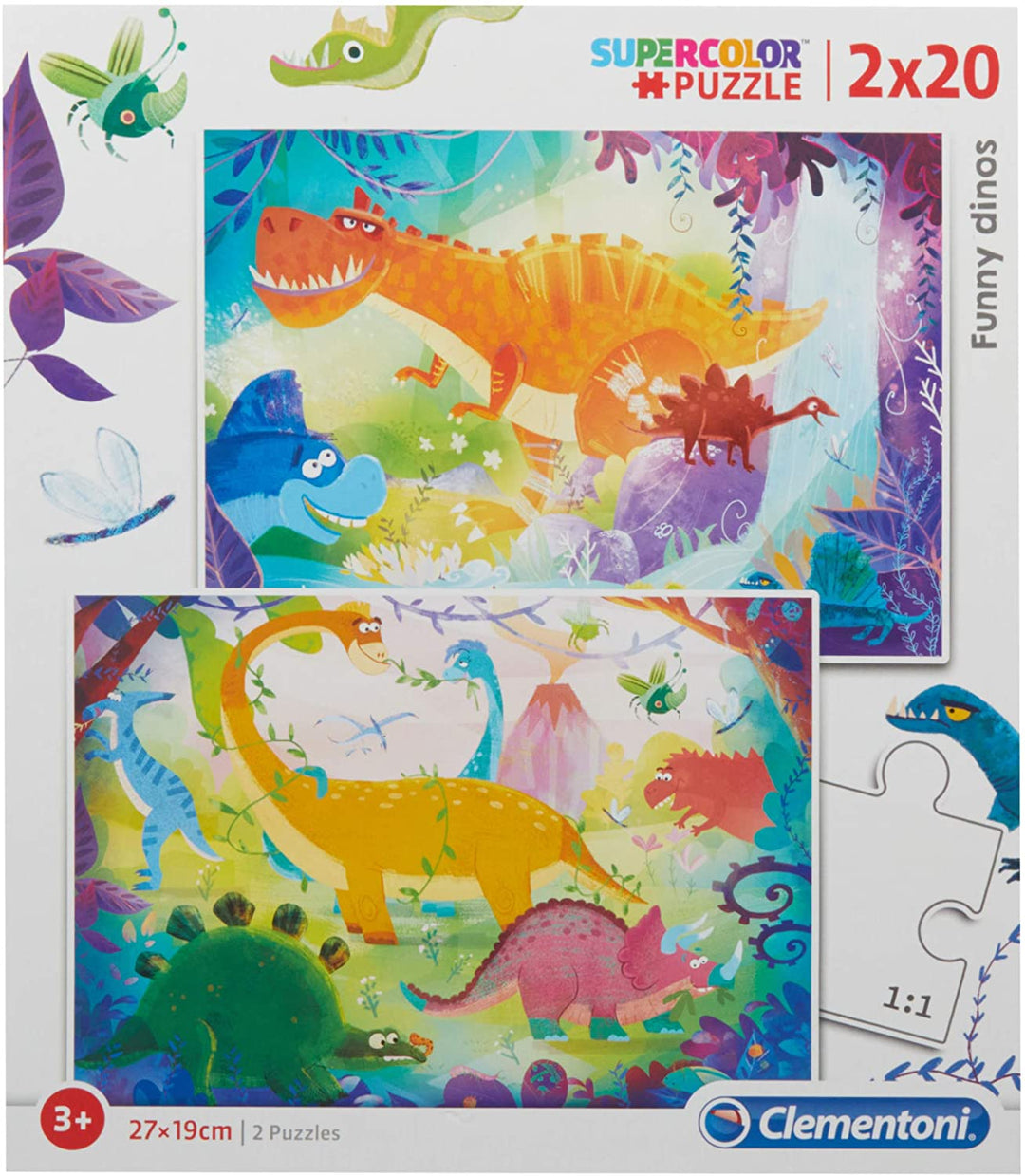 Clementoni - 24755 - Supercolor Puzzle for children-Dinosaur-2 x 20 Pieces