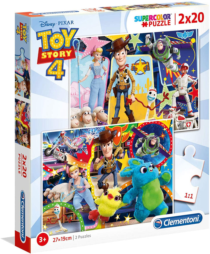 Clementoni - 24761 - Supercolor Puzzle - Disney Toy Story 4 - 2 x 20 pieces - Made in Italy - jigsaw puzzle children age 3+