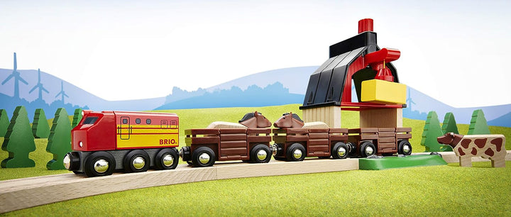 BRIO World Farm Train-Set für Kinder ab 3 Jahren – kompatibel mit allen BRIO-Eisenbahnsets und Zubehör