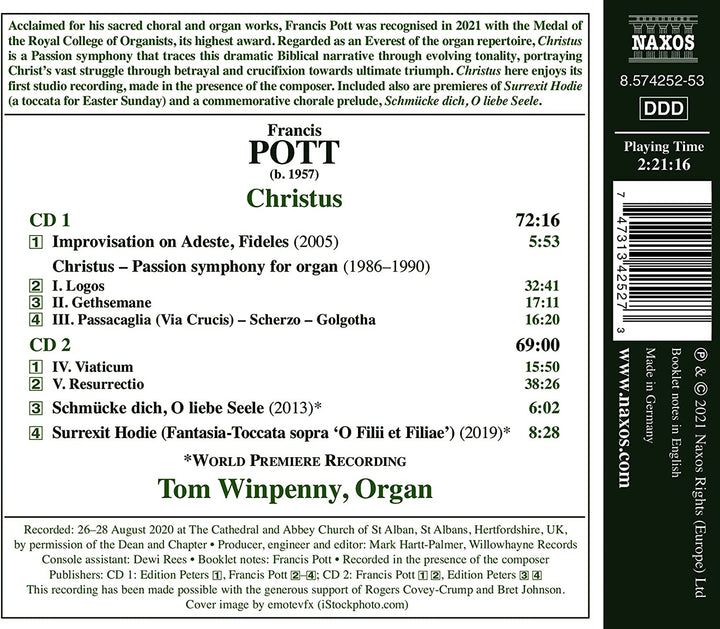 Tom Winpenny - Pott: Passion Symphony [Tom Winpenny] [Naxos: 8574252-53] [Audio CD]