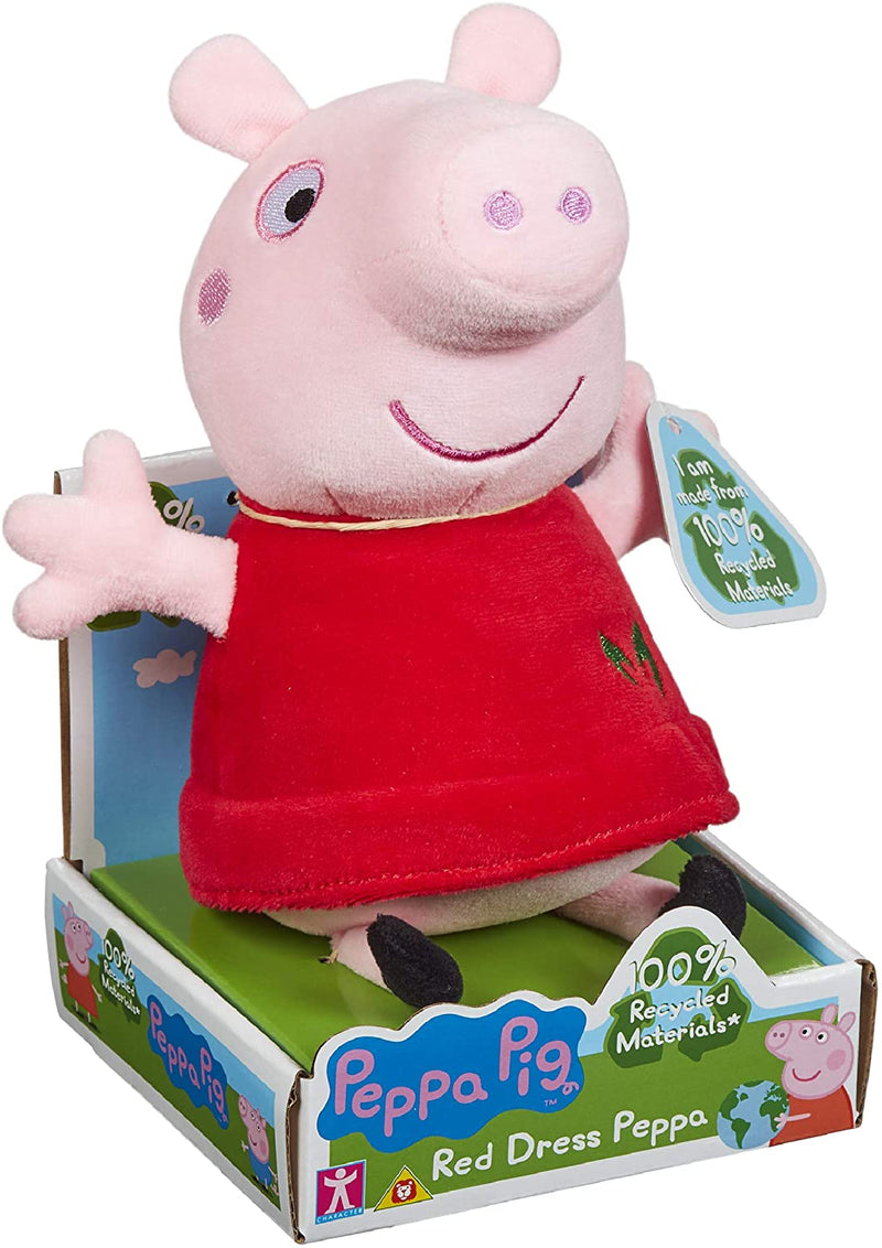 Peppa Pig 07356 Red Dress Peppa-Soft Toy Eco Plush, 100% Recycled Materials