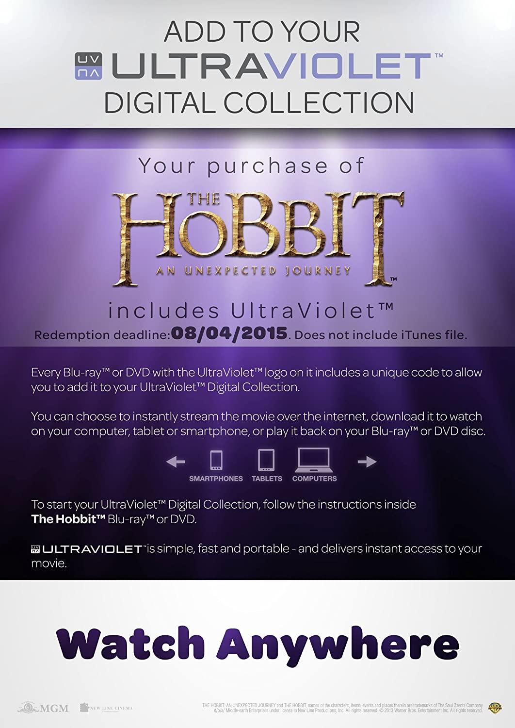 The Hobbit: An Unexpected Journey [Blu-ray 3D + Blu-ray + UV Copy] [2013] [Region Free]