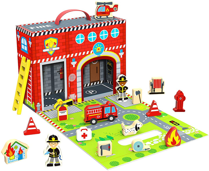 Tooky 921 TY203 EA Wooden Fire Station Box, Multi-Colored