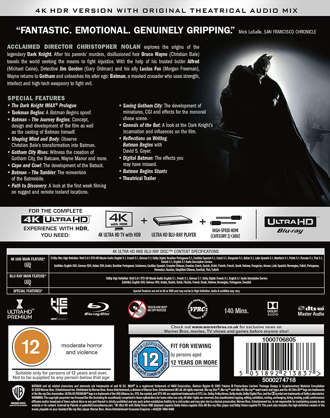 Batman Begins [2005] [Region Free] - Action/Fantasy [Blu-ray]