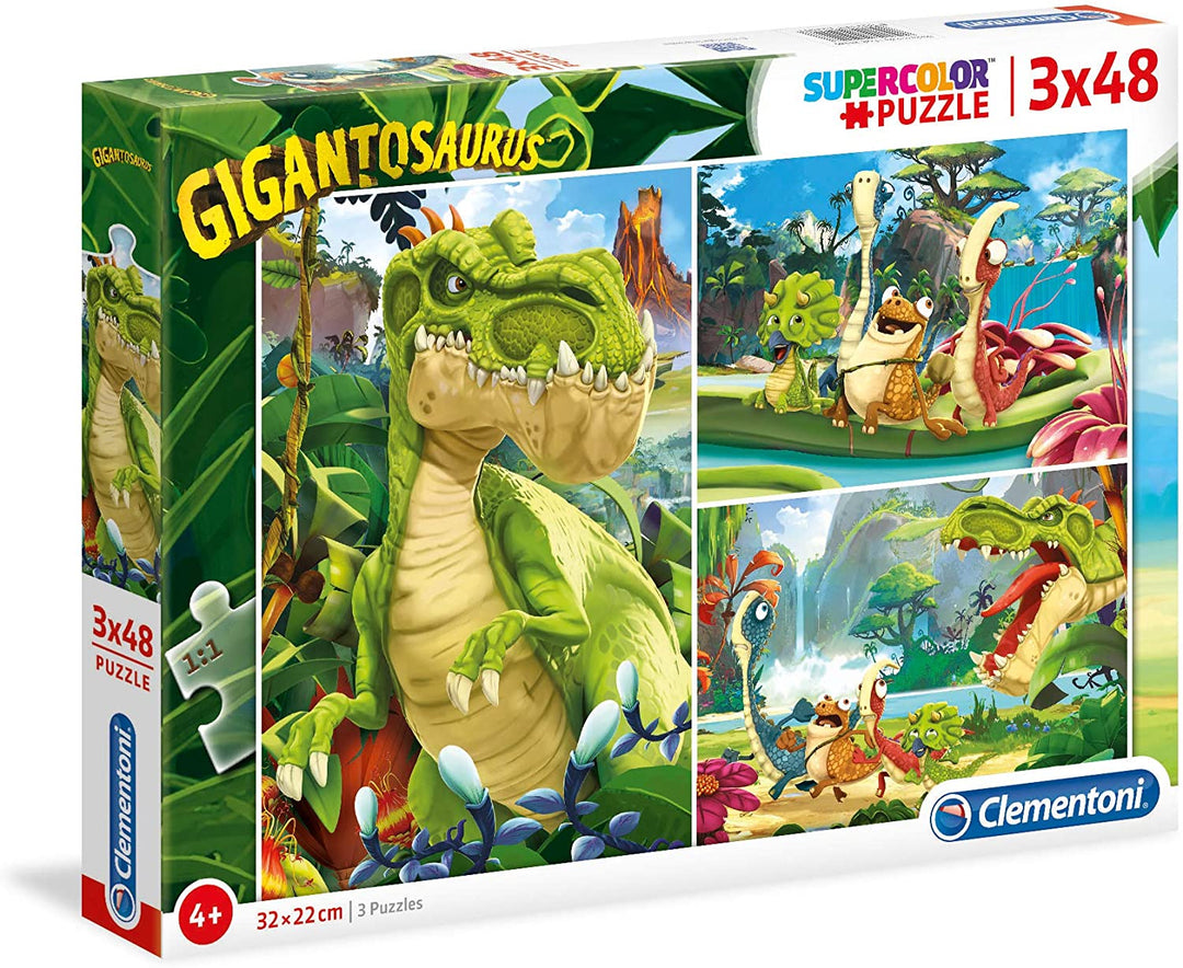Clementoni - 25249 - Supercolor Puzzle - Gigantosaurus - 3x48 pieces - Made in Italy - jigsaw puzzle children age 4+
