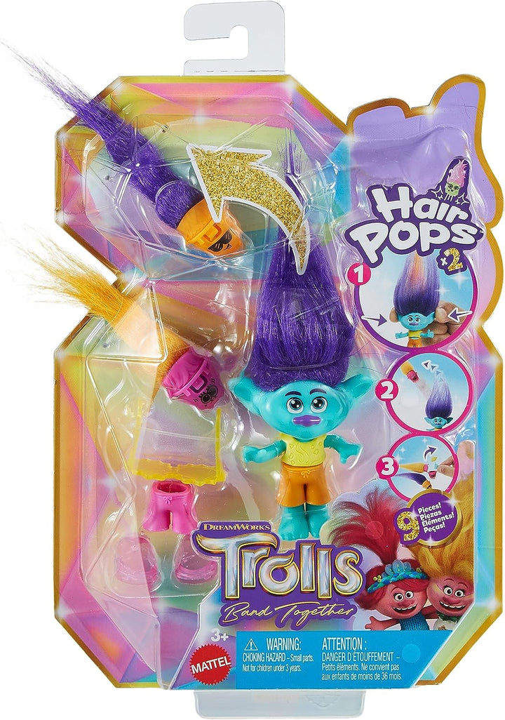 DreamWorks Trolls Band Together Hair Pops Branch Small Doll with Removable Clothes & 3 Surprise Accessories