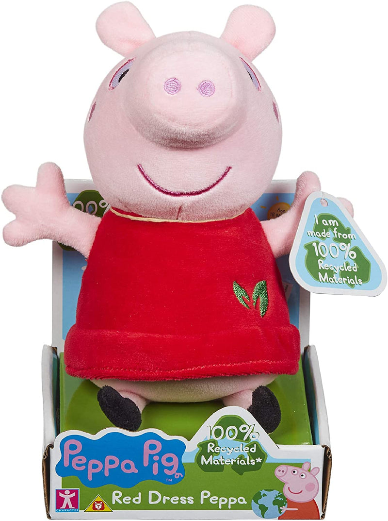 Peppa Pig 07356 Red Dress Peppa-Soft Toy Eco Plush, 100% Recycled Materials