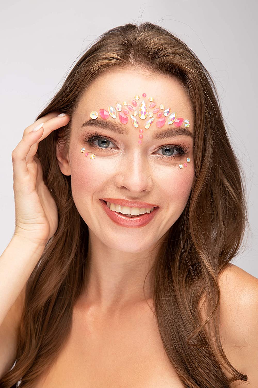 Glow in the Dark Face Jewels by Moon Glow - Festival Face Body Gems, Crystal Make up Eye Glitter Stickers, Temporary Tattoo Jewels (Pink Flamingo)