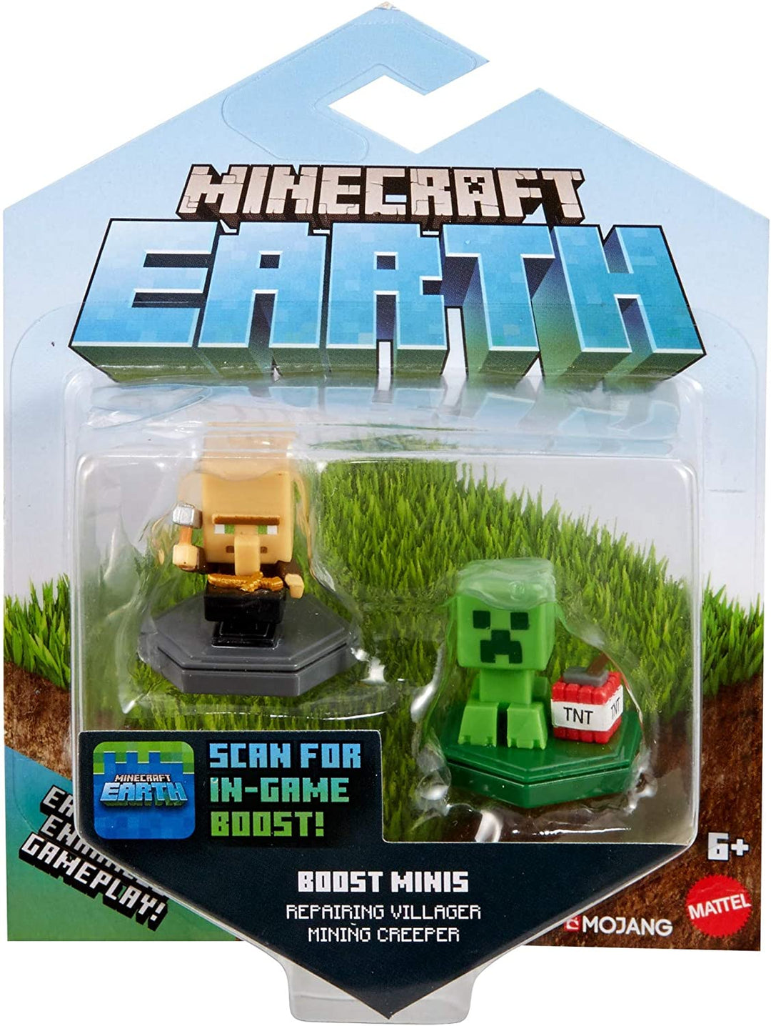 Minecraft Earth Boost Mini Figures 2-Pack NFC-Chip Toys, Earth Augmented Reality Mobile Game, Based on Video Game, Great for Playing, Trading, and Collecting, Adventure Toy for Boys and Girl