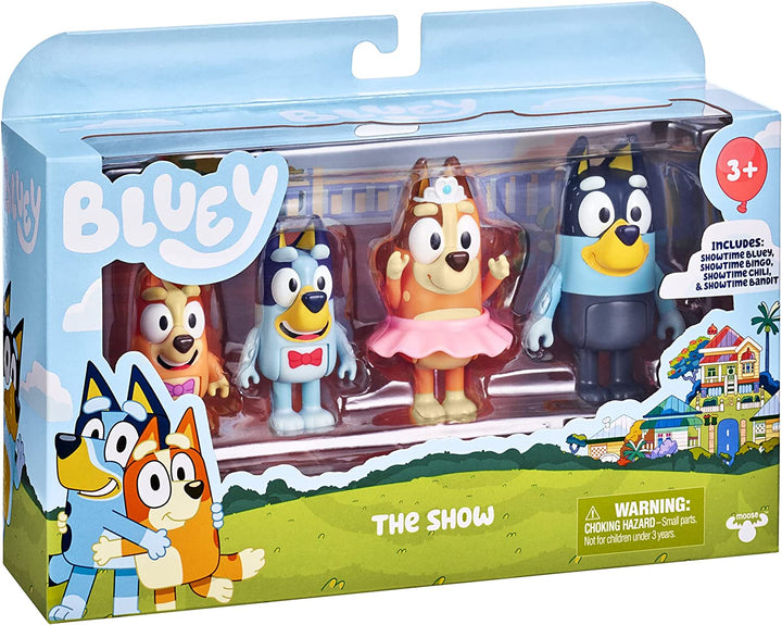 Bluey "The Show" 4-Pack 2.5-3 inch Official Bluey, Bingo, Chilli (Mum) and Bandit (Dad) Collectable Articulated Action Figures