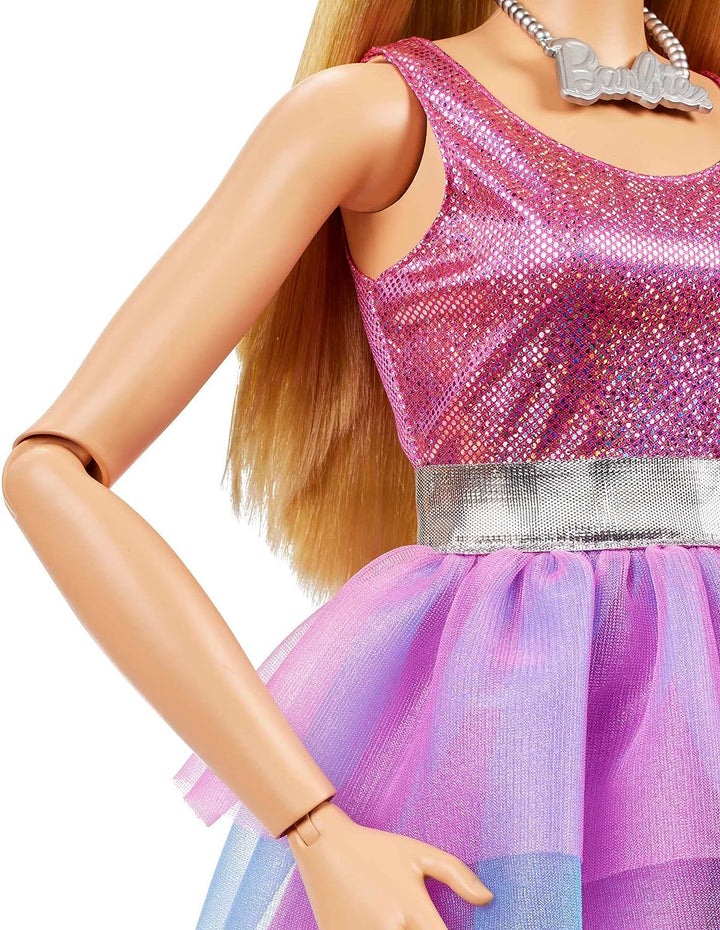 Barbie Large Barbie Doll with Blond Hair, 28 Inches Tall, Shimmery Pink Dress with Necklace and Hair Clip Accessories