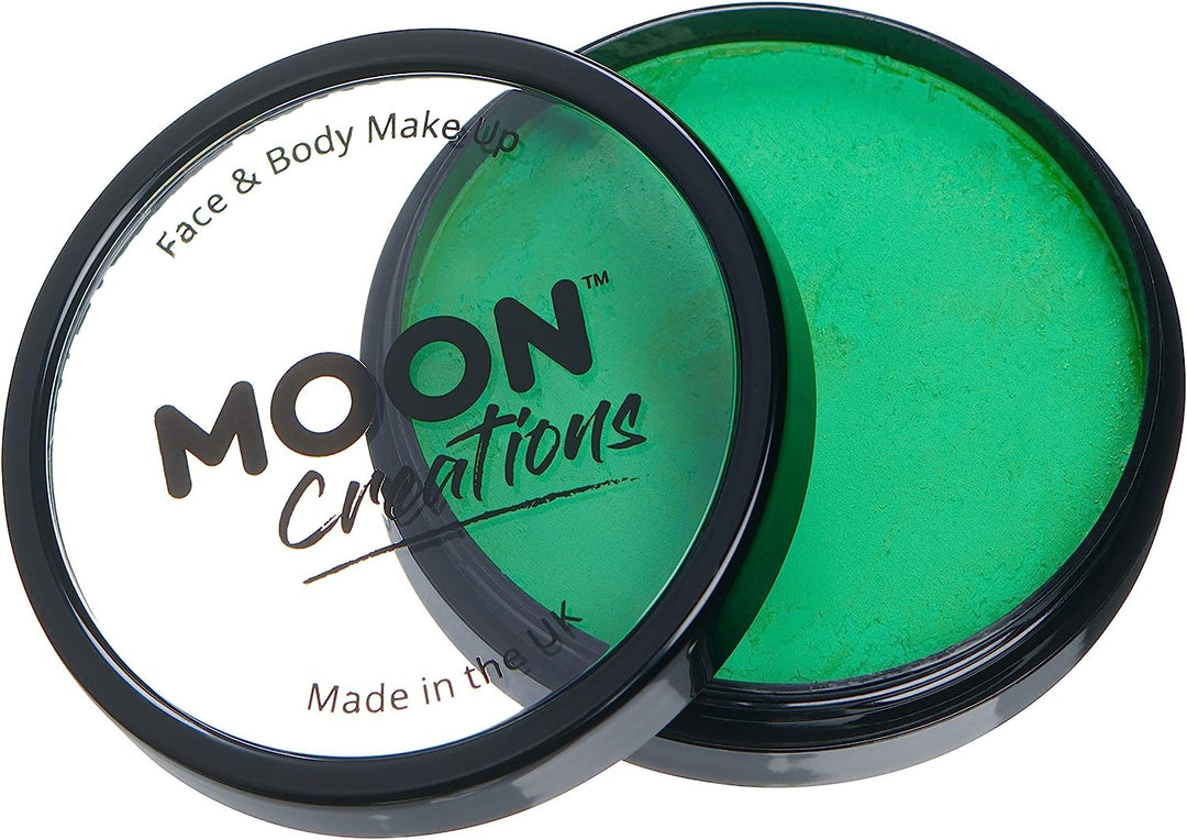 Pro Face & Body Paint Cake Pots by Moon Creations - Bright Green - Professional Water Based Face Paint Makeup for Adults, Kids - 36g