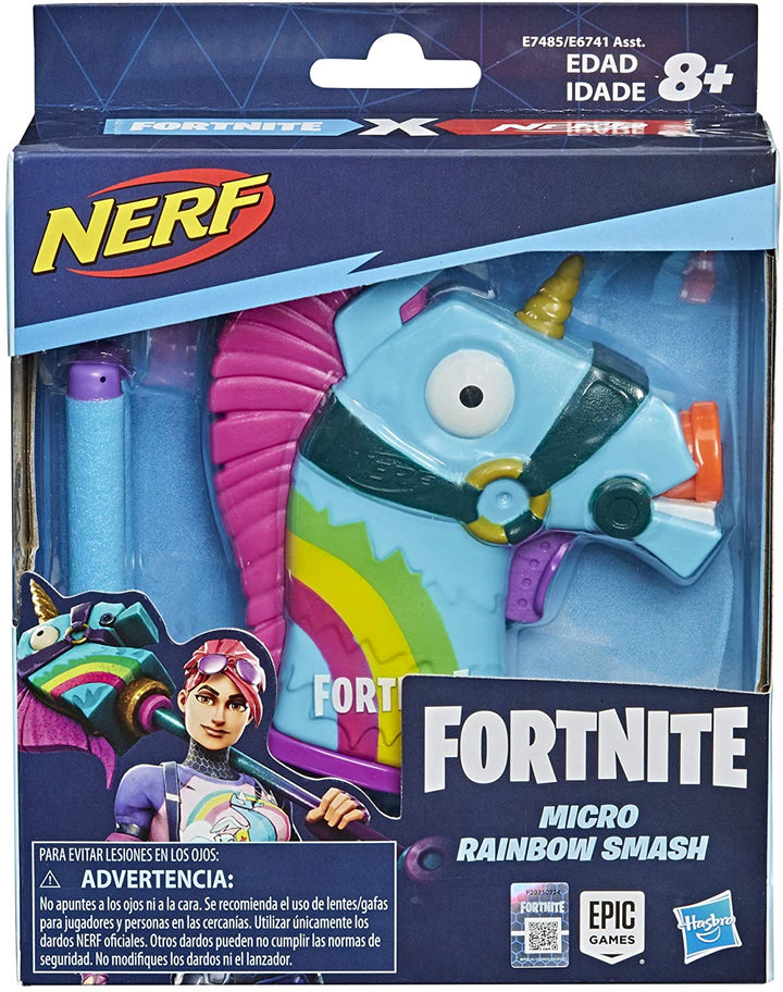 Nerf MicroShots Fortnite Rainbow Smash - Mini Dart-Firing Blaster and 2 Official Nerf Elite Darts - For Youth, Teens, Adults