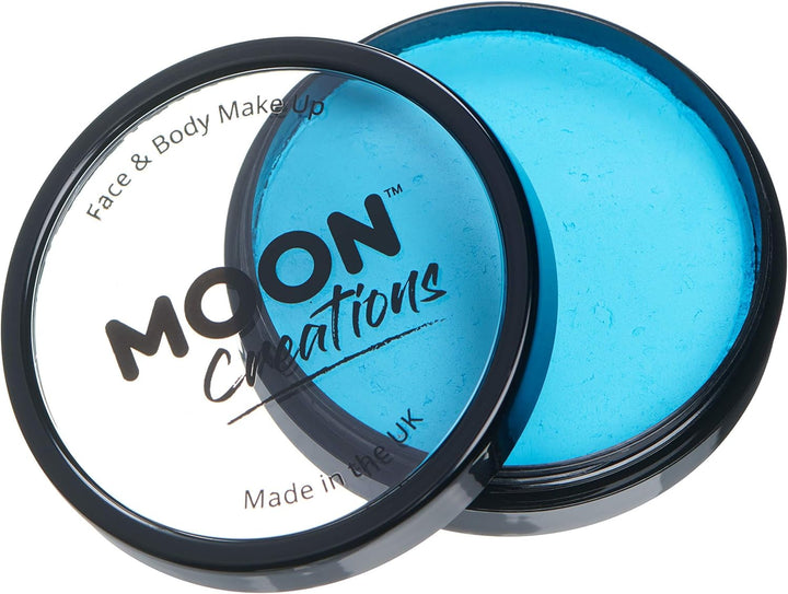 Pro Face & Body Paint Cake Pots by Moon Creations - Aqua - Professional Water Based Face Paint Makeup for Adults, Kids - 36g